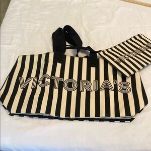 Victoria's Secret Black and Off White Striped Tote